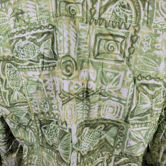 Chicos Womens Top 3 Standard XL Shacket Green Geometric Cotton Blend SWE67E - Picture 8 of 10